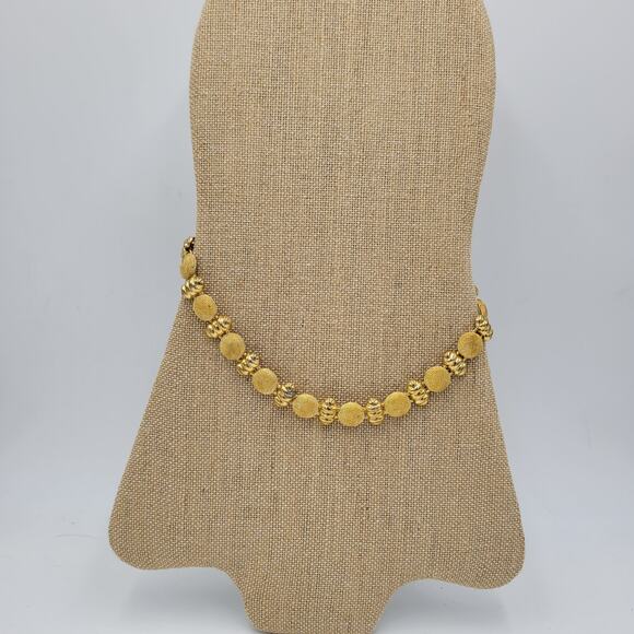 Vintage Button Beehive Choker Necklace 18" Matte Gold Tone Swirled Textured - Picture 2 of 14